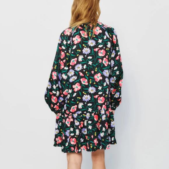 Kate Spade Black Floral Babydoll Mini Dress MEDIUM Bow Work Preppy Designer $300 - Picture 3 of 12